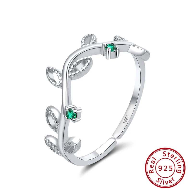 ORSA JEWELS Настоящее серебро 925 регулируемые кольца Для женщин Лист Форма 4 стиль по желанию Зеленая прозрачная AAAA фианит несколько колец ювелирные изделия SR143 - Цвет камня: SR143-P-LV