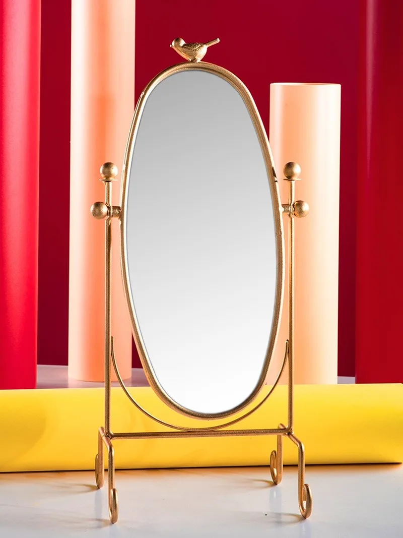 Скандинавское зеркало для макияжа, настольное зеркало для спальни, одностороннее туалетное зеркало, железное домашнее большое Золотое украшение WF1127233
