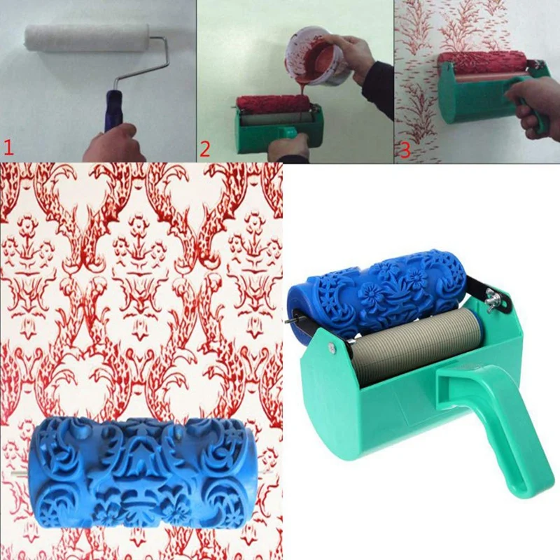 Шаблон кисти декоративная текстура ролика с тиснением пластиковой ручкой с монохромной краской машины для украшения стен