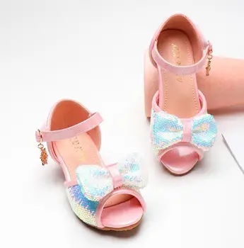 

Girls Party Shoes Princess Sandals Leather Glitter Crystals Rhinestones Knot Kids Shoes Elsa sneaker children Christmas gift