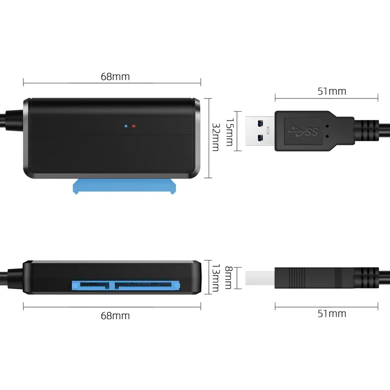 Линия преобразования жесткого диска SATA в USB 3,0 кабель из алюминиевого сплава 2,5 дюйма 3,5 дюйма кабель с жестким приводной удлинитель черного цвета