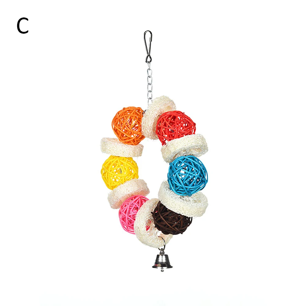 C Parrot Toys Hanging Bird Standing Chewing Rack Toys Bead Ball With Bells Pigeon Bird Toys Birds Cage Accessories Pet Supplies - Цвет: C