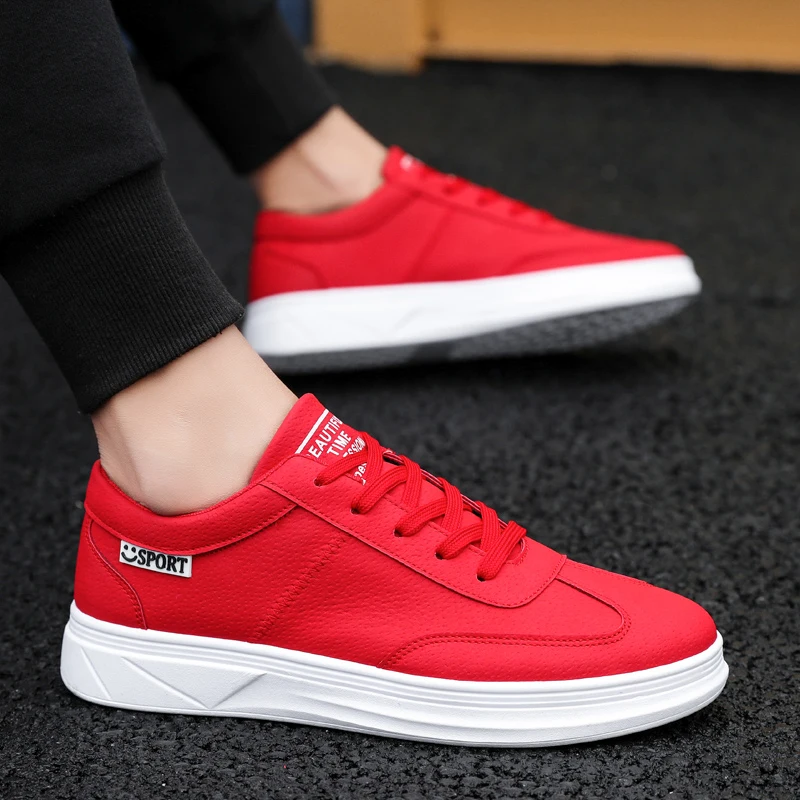 

Men's Vulcanized Shoes 2019 Autumn Unisex Sneakers Fashion Breathable PU Leather White Flats Shoes Male Female Walking Footwears