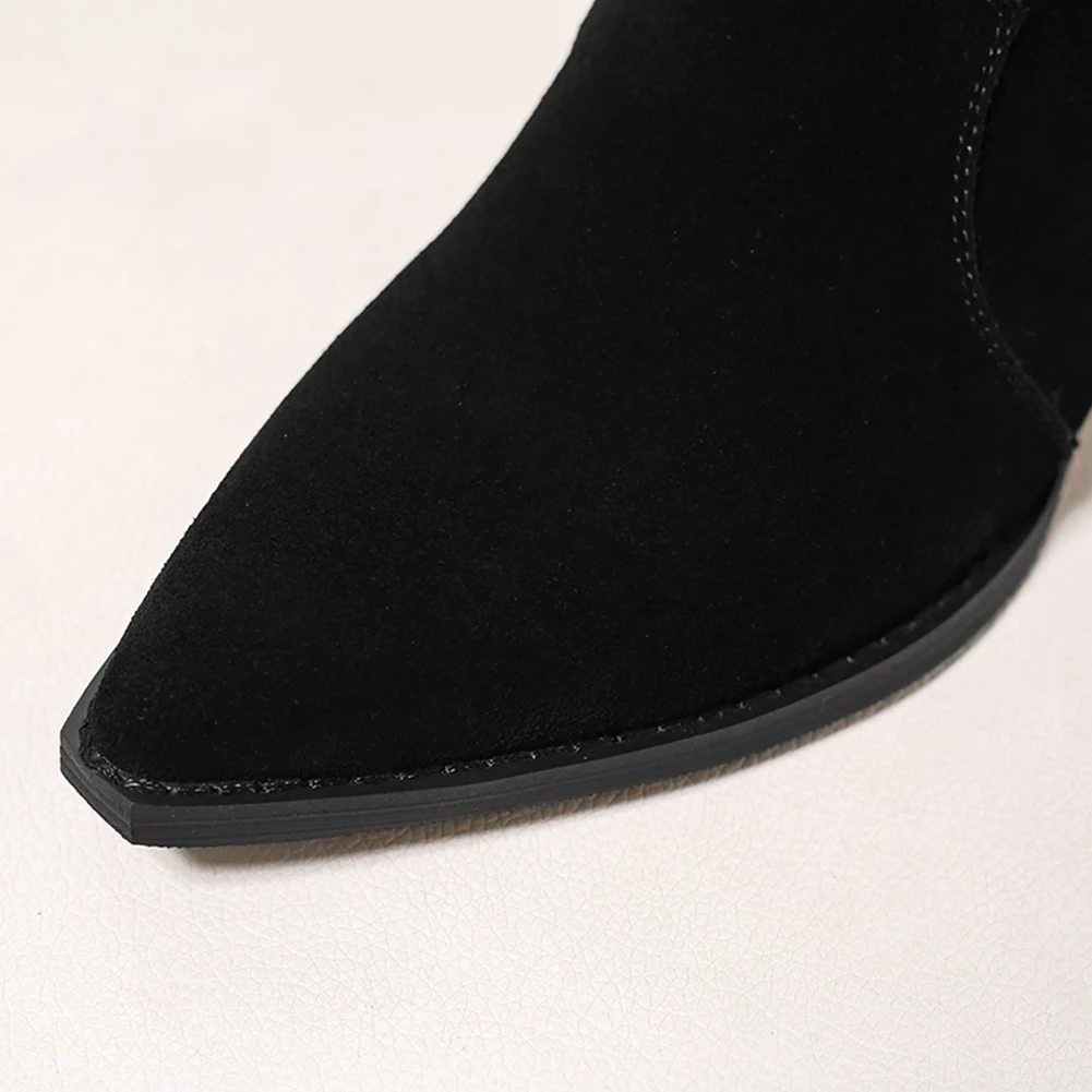 Karinluna/ г., новые модные ботинки до середины икры из высококачественной коровьей замши на массивном каблуке Женская обувь в сдержанном стиле без застежки женские ботинки