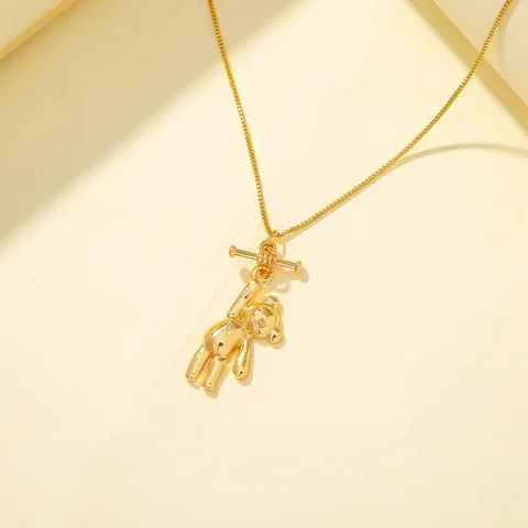 Trendy Hand-made Exquisite Personality Cute Weightlifting Bear Pendant Choker For Women Charm Jewelry Gifts Wholesale