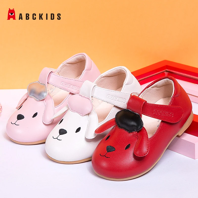 

ABCkids Cute Long Ear Dogs Girls Leather Shoes for Kids Spring Autumn Children Sneakers Cartoon Leisure Single Shoes Rubber