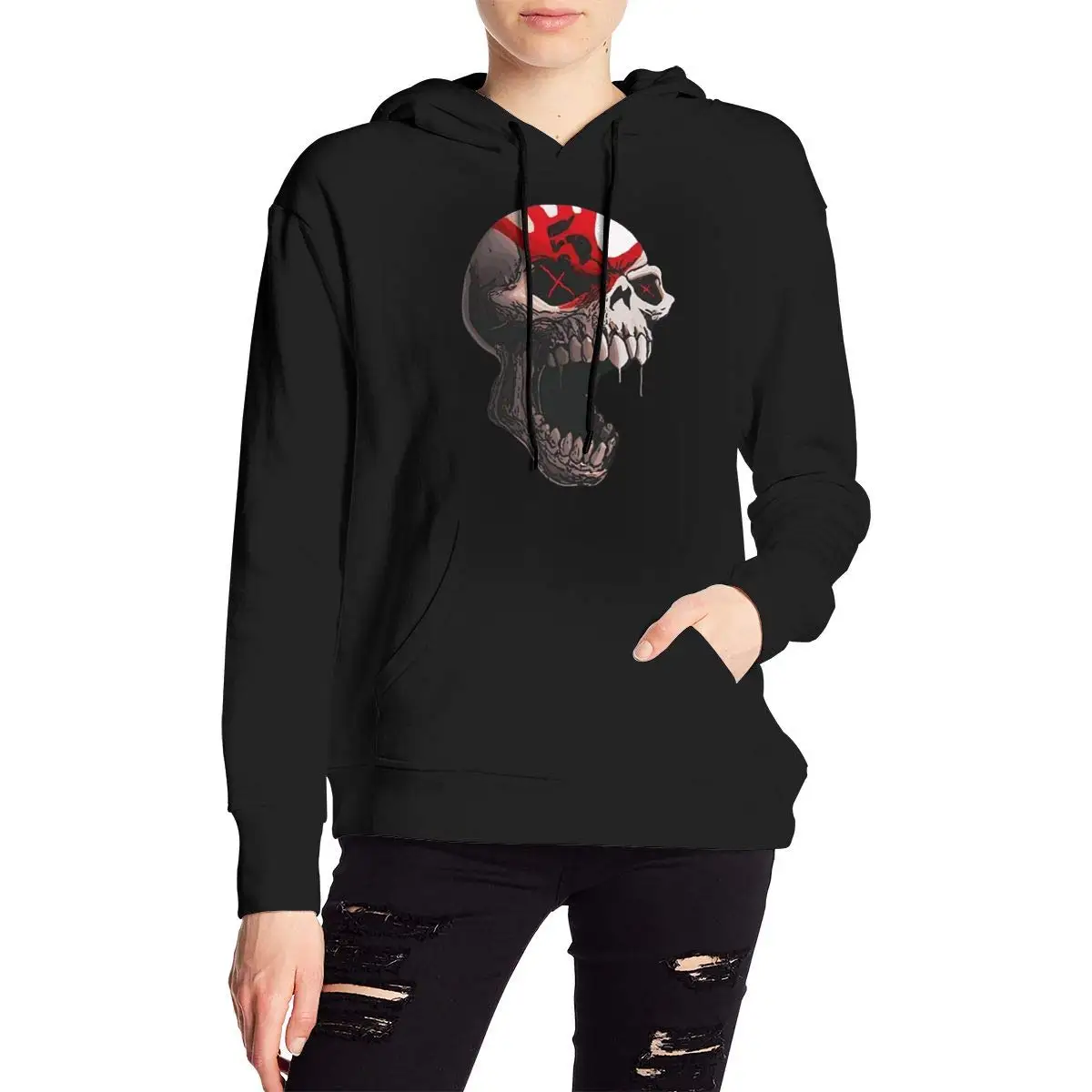 TSDFCWomen Five Finger Death Punch Band Drawstring Толстовка повседневные толстовки черные |