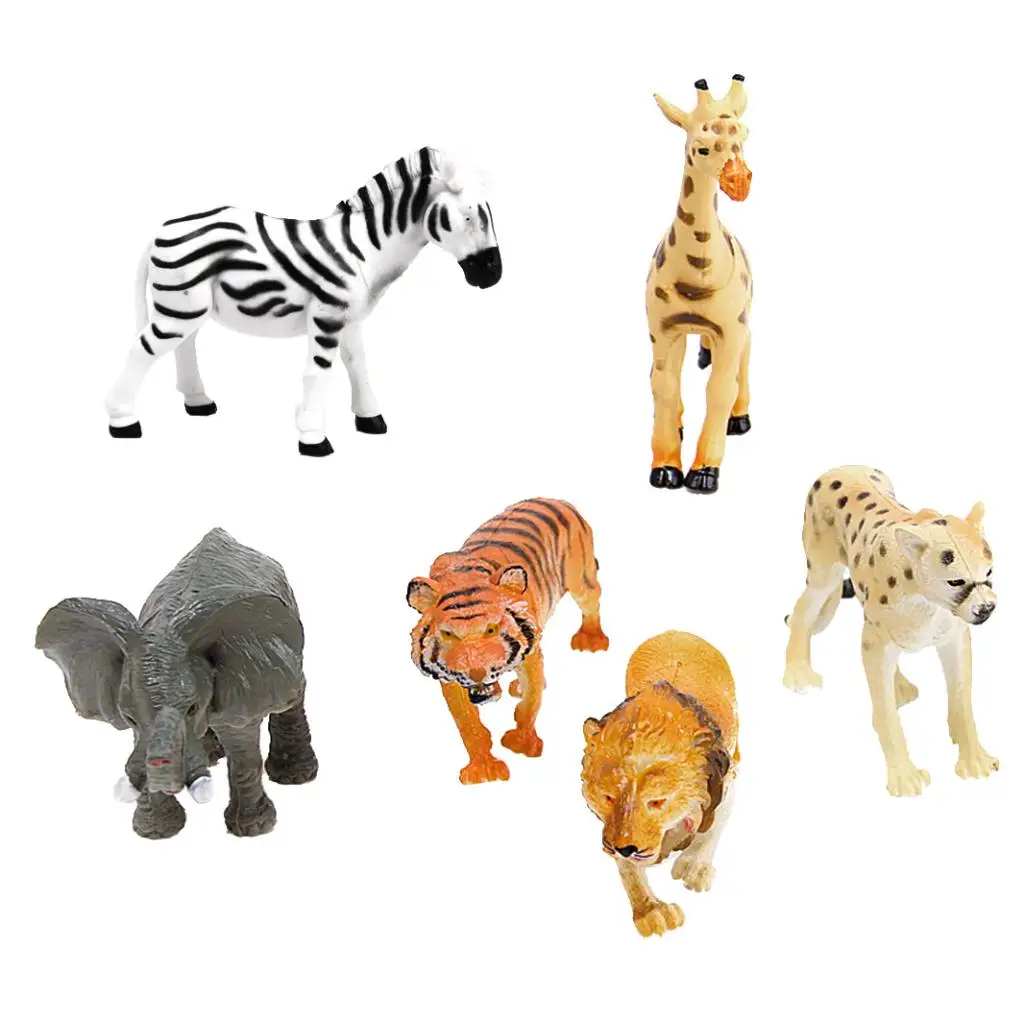 6 Plastic Wild Animal Figures Toy Tiger Leopard Lion Giraffe Zebra Elephant Toys