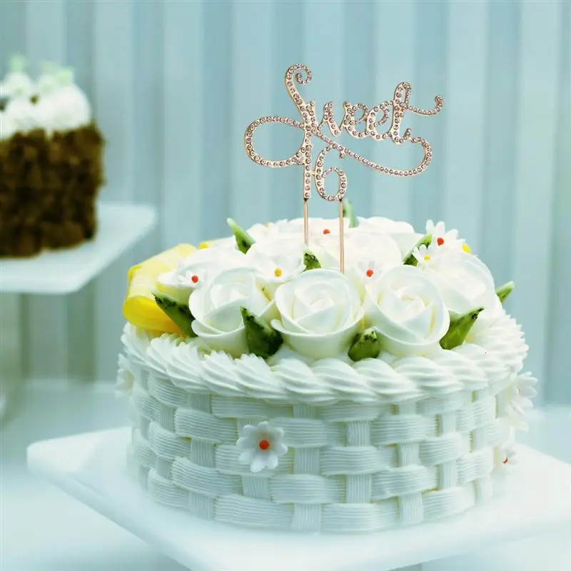 1PC Sweet 16 Reusable Rhinestone Alloy Monogram Cake Topper Cake Pick For Birthday Decoration