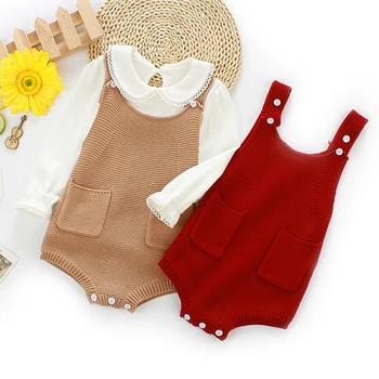 

0-3Yrs Spring Newborn Baby Boys Girls Sleeveless Knit Pocket Rompers Clothes Autumn Baby Toddler Boys Girls Braces Jumpsuits