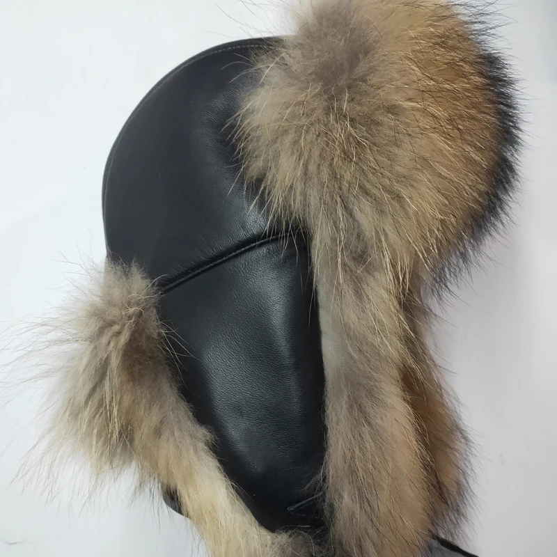 waterproof bomber hat 2022 NEW Natural Color Fur Hat Siberian Style Fur Hat  Raccoon Full Ushanka Hat for middle-aged cotton cap Lei Feng hat mens leather bomber hat