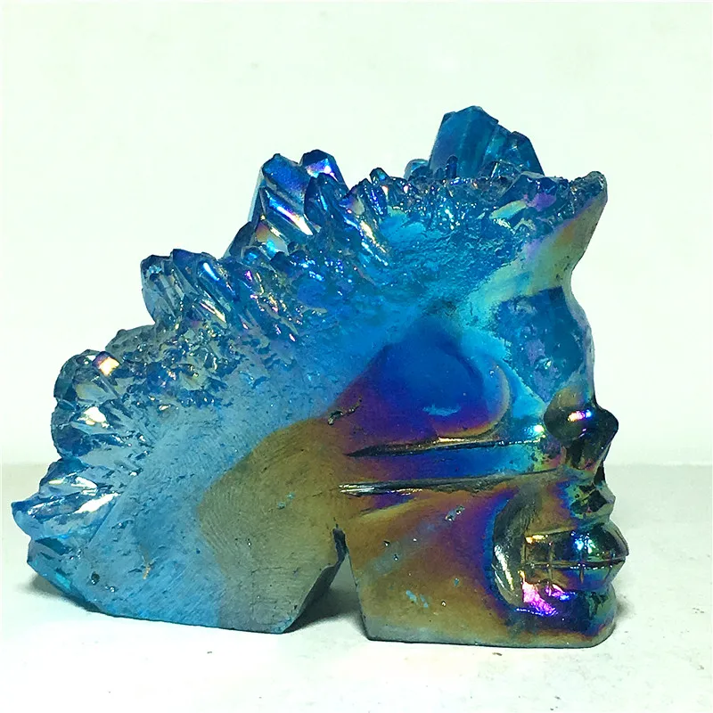 

NATURAL Quartz Crystal specimen cluster Carved Skull electroplate colour