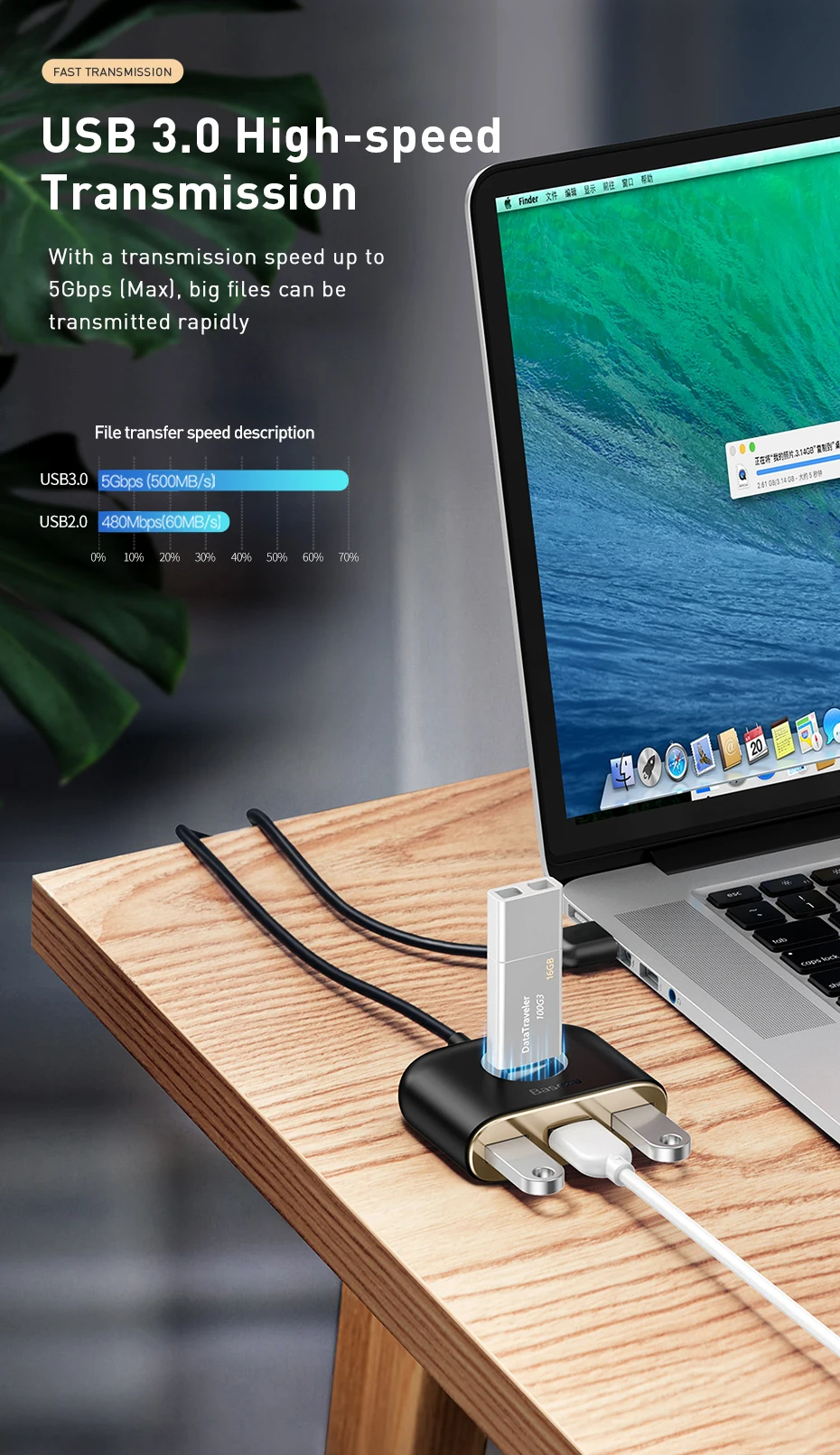 Baseus usb-хаб 3,0-Мульти USB разветвитель адаптер 4 порта с микро usb зарядка для Macbook портативных устройств USB C концентратор переключатель