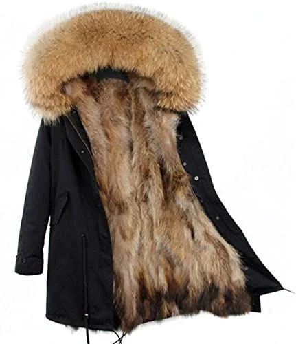 80cm coat long Зимняя куртка женская длинная парка шуба из натурального Лисьего меха воротник из натурального меха енота капюшон Толстая теплая уличная парка Новинка - Цвет: 80cm coat long