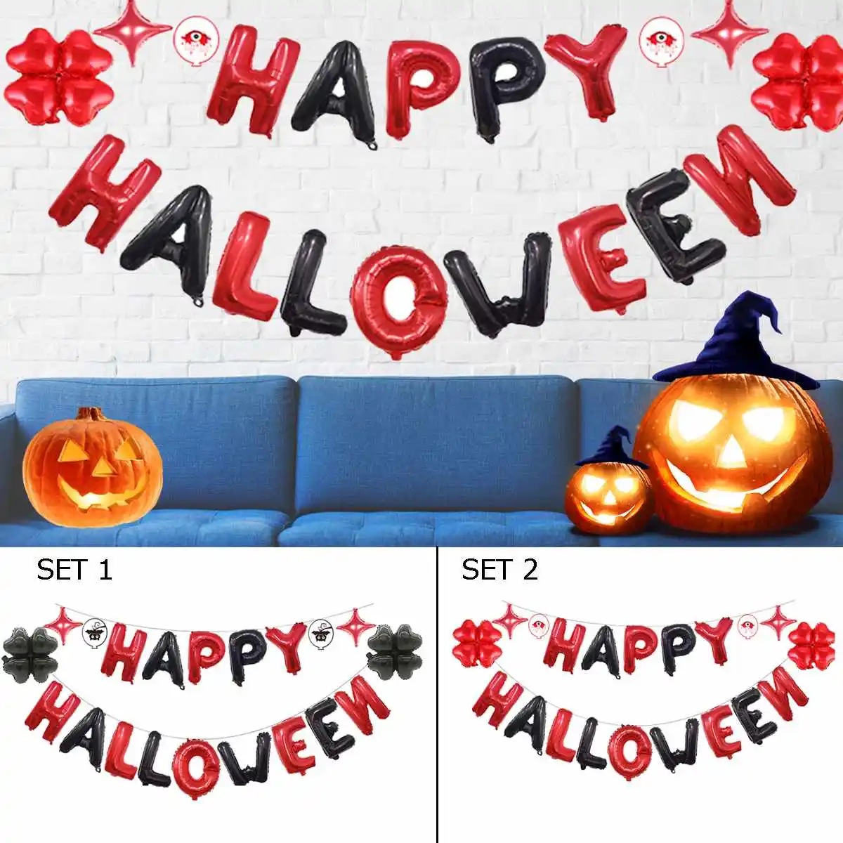 Счастливый Хэллоуин декоративные шары набор баллон Pumkin воздушный шар с изображением клевера летучая мышь лента для картриджей дозирования