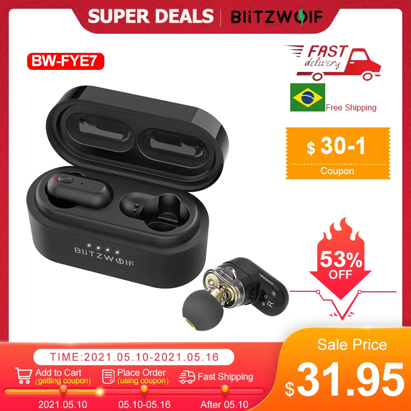 [Dual Dynamic Driver] Blitzwolf BW FYE7 TWS Earbuds bluetooth 5.0 Earphones In-ear Wireless Earphone Pro Bass Stereo Hifi Music