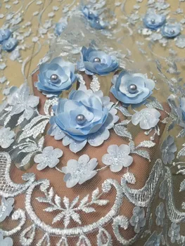 

2020 Fashionable design High Quality African 3D Flower Lace Fabric African 3d French Lace Fabric with beads For Wedding CD1821