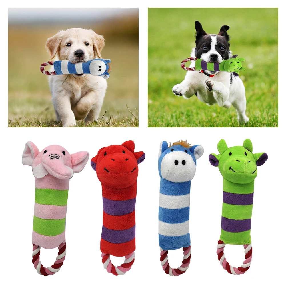 

Stripe Cattle Rope Dog and Cat Toys Cute Animal Shape Pet Puppy Plush Chew Toy Fun Squeak Sound Toy Pet Supplies