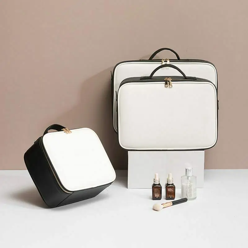 Makeup Organizer Leather Clapboard Cosmetic Bag Large Capacity Storage Handbag Travel Insert Toiletry