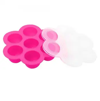 

1 Pack Durable Silicone Egg Bites Mold Reusable Storage Container Freezer 7 Holes Tray for Baby Supplementary Food Pink