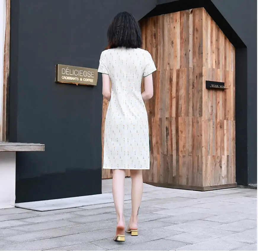Летние элегантные китайские платья женские принты с цветами cheongsam сексуальное платье Ципао с разрезом длиной до колена Дамская ткань плюс размер XXXL