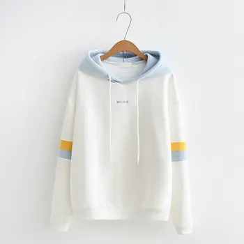 

In autumn and winter, the new women's hoodie women students color matching hoodie plus velvet padded warm pullover sports jacket