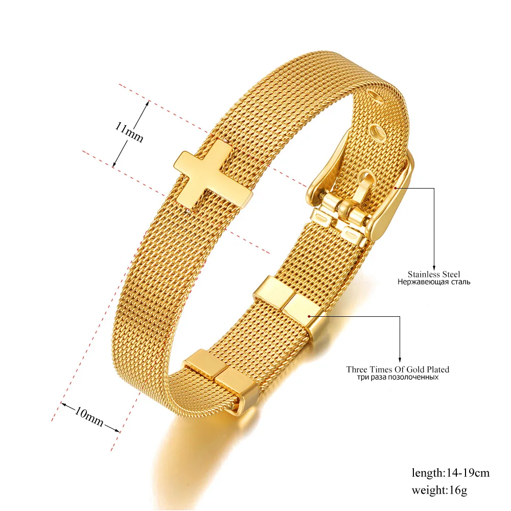 JeeMango Religiöse Kreuz-Charm-Armbänder, Schmuck für Damen und Mädchen, verstellbares Uhrenarmband aus Edelstahl, JB21129 – Detail 1