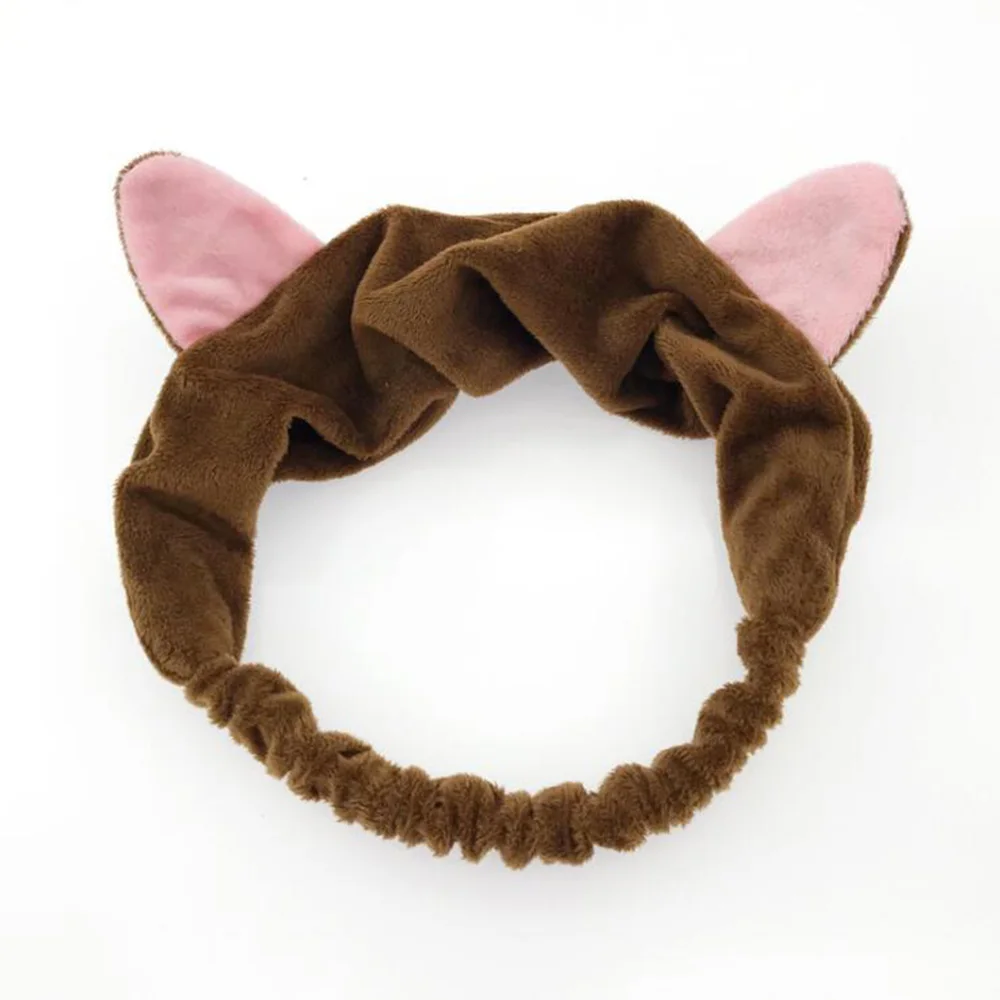 Brown Ear Новинка OMG буквы коралловый флис мытье лица ободок с бантиком для женщин девушек держатели головных уборов резинки для волос аксессуары для волос в виде тюрбана - Цвет: Brown Ear
