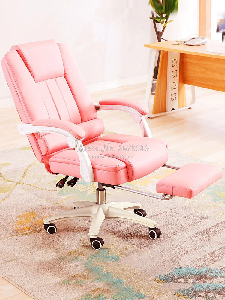 Pink Lifting Chair Adjustable Backrest High-Back Faux Leather Gaming Chair Swivel Reclining Executi