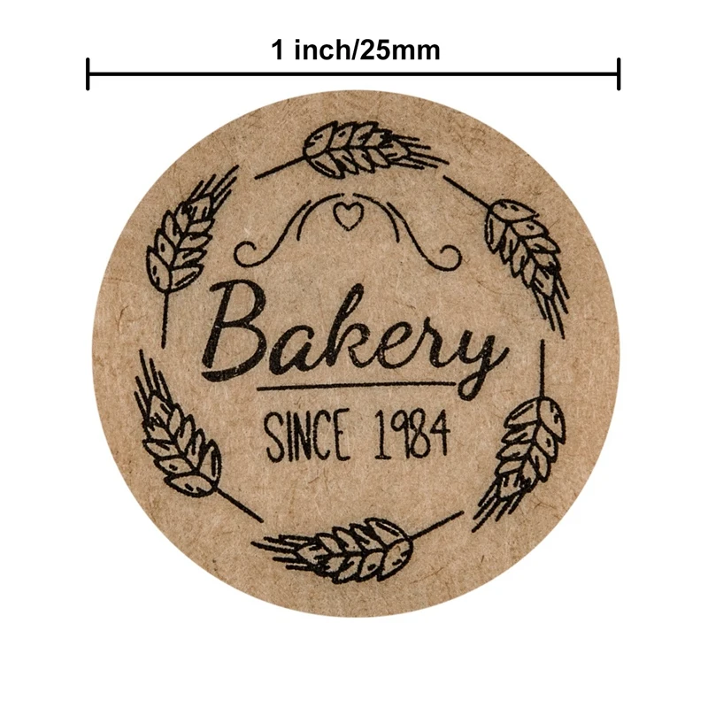 500PCS/Roll Kraft Bakery Wheat Since 1984 Handmade Stickers Tags Cookies Pastry Bag Decoration Bread Cake Shop Personality Label