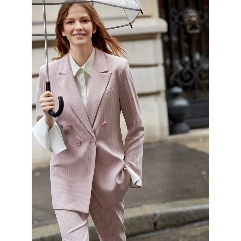 Gray powder (suit) Костюм осень двубортный офисный женский клетчатый Блейзер Костюмы наборы модные женские манжеты рулон длинные брюки блейзеры наборы - Цвет: Gray powder (suit)