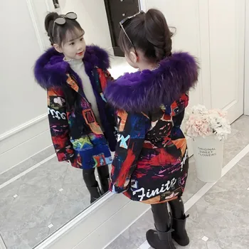 

-30 degrees 2020 new Girl clothing Long Padded clothes Winter Jacket kids Warm Thicken Hooded Faux fur Coats Teen Outwear parka