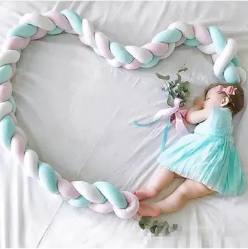 

2m Newborn Bed Bumper Long Knotted Braid Pillow Cot Bumper Knot Crib Infant Room Decor Comfortable Protector 12*5*200cm