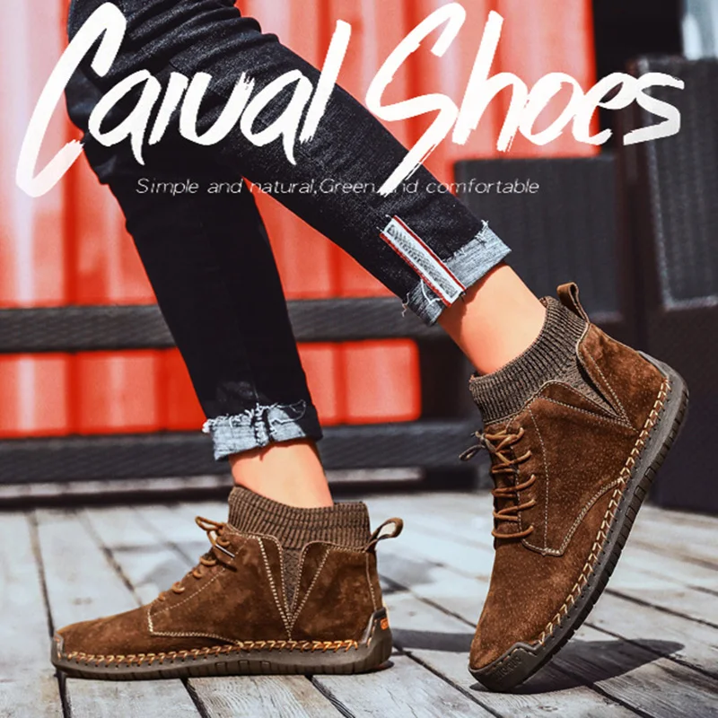 

Newly Ankle Boots Breathable Synthetic Leather Non-slip Front Lace up Round Toe Shoes for Men DO99
