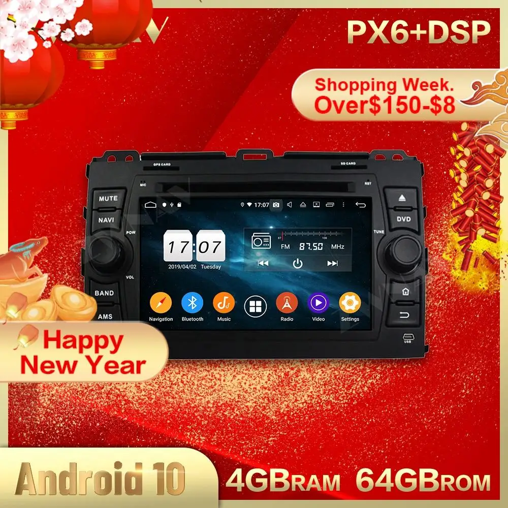 2 din Android 10 0 экран Автомобильный мультимедийный плеер для Toyota Land Prado 2006 2010 видео