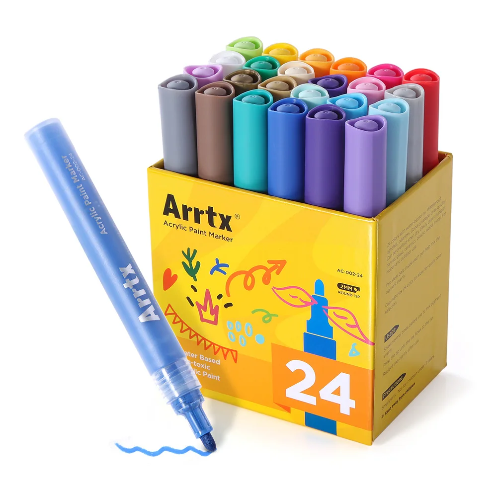 kit de rotuladores de 24 colores vibrantes para cristal Rotuladores de pintura acrílica para pintar rocas piedra Rotuladores de colores 
