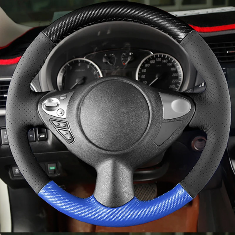 Carbon fiber leather hand-stitched braided steering wheel cover for Nissan Sylphy Juke Maxima for Infiniti FX FX35 FX50 QX70