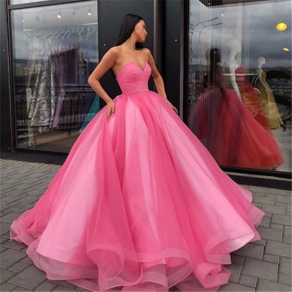 satin prom dress Pink Prom Dress A-Line Evening Gowns Women Formal Party 2021 Blue Sweetheart Neck Tulle Burgundy Graduation Long Robes De Soirée yellow prom dresses Prom Dresses