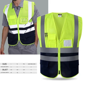 

Men's Fluorescent Yellow Construction Reflective Vest Safety Reflective Vest With Zipper L / XL / XXL Size Optional
