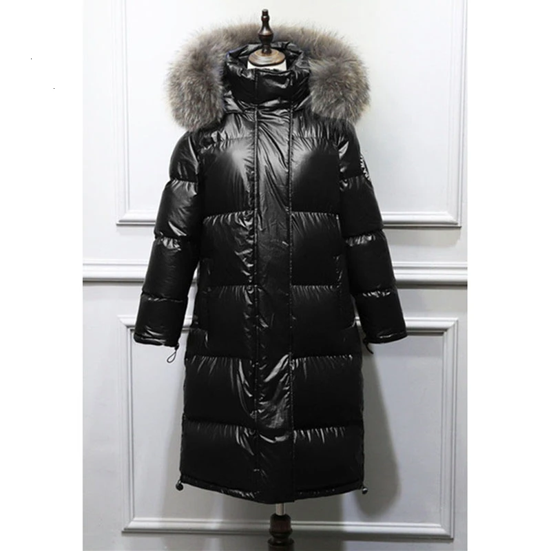 Black and grey fur Настоящий большой меховой воротник белый утиный пух куртки Зимние новые толстые длинные теплые женские пуховики с капюшоном плюс размер женская верхняя одежда YRF66 - Цвет: Black and grey fur