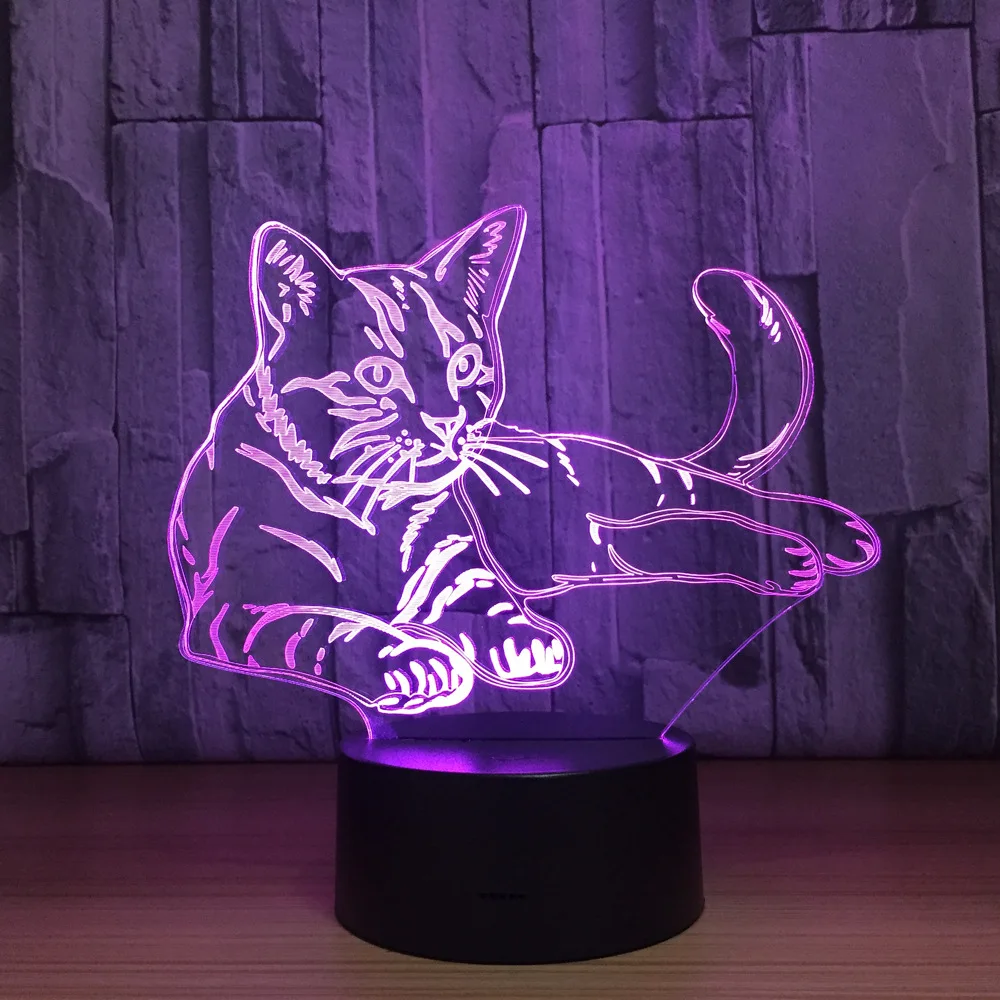 Cat 3D Illusion Night Light Color Change Touch Switch Table Desk LED Lamp 