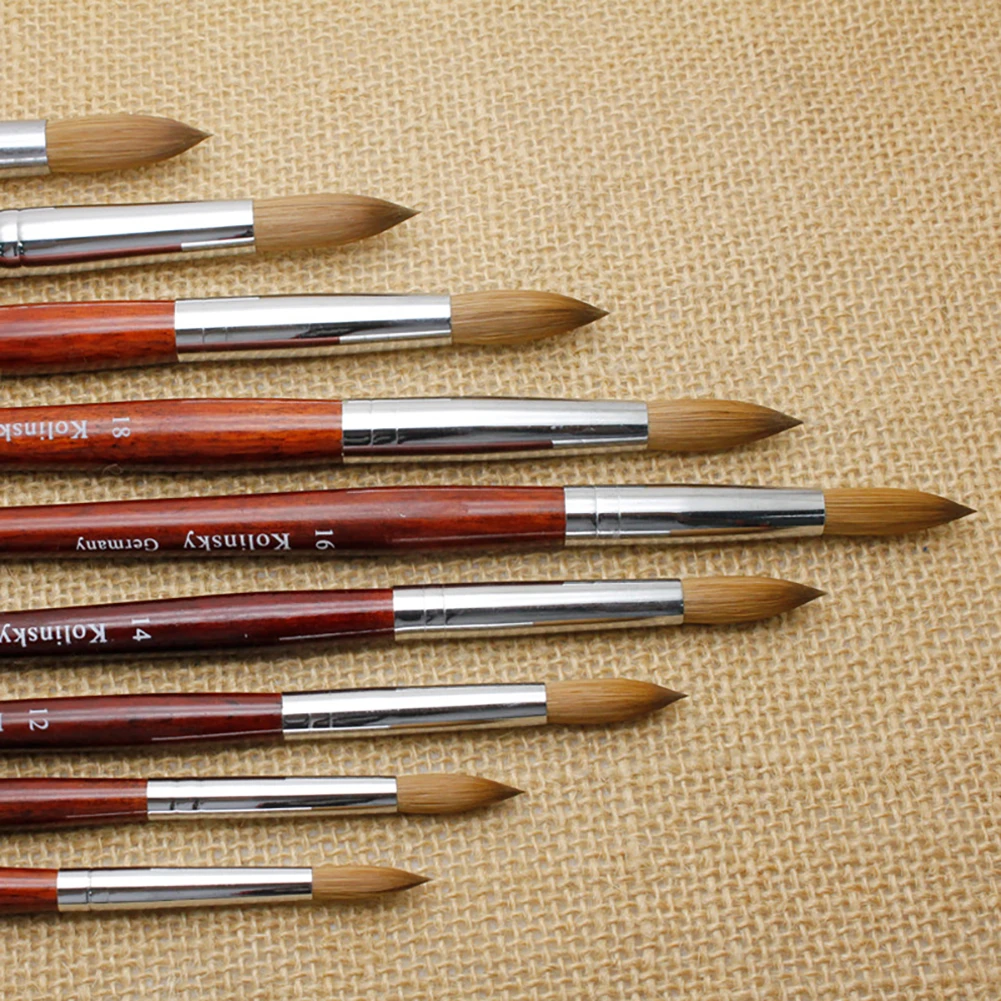 Kolinsky Nail Brush Acrylic with Red Round Wooden Handle and 100% Kolinsky Sable Hair for Crystal UV Gel Painting 6