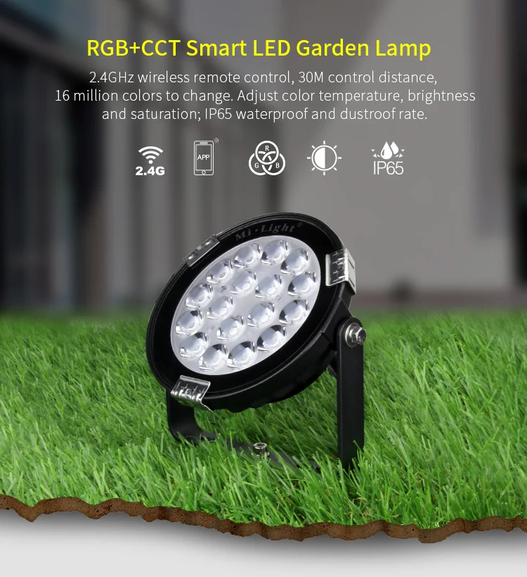 

MiLight 9W RGB+CCT LED Garden Light DC24V/AC86~265V IP65 Waterproof Outdoor LED Lighting WiFi Compatible 2.4G Wireless Remote