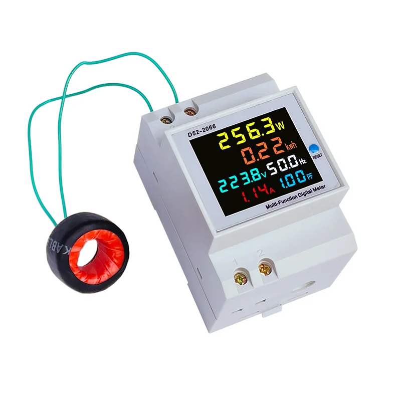 LCD color  screen rail type 220V voltage and current power frequency factor household smart energy meter  D52-2066