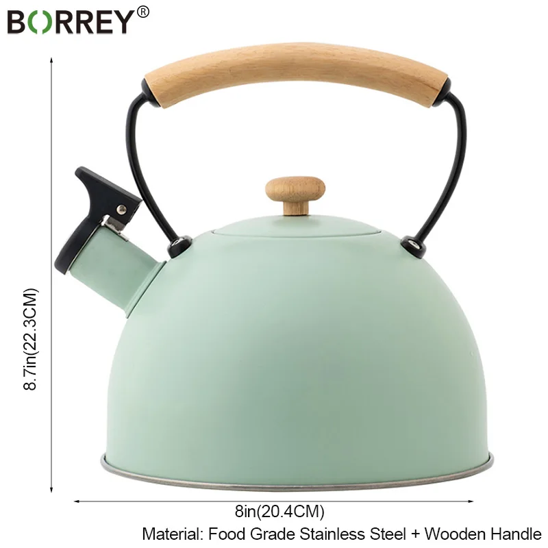 2.5L Green Whistling Kettle Jug Stainless Steel for Camping Fishing 