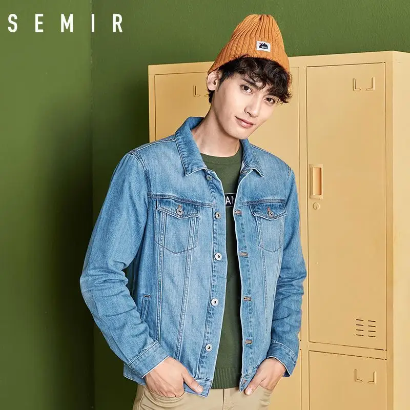 Джинсовые куртки SEMIR, мужские пальто, темно-синяя Повседневная джинсовая куртка для подростков, хлопковая джинсовая куртка с отложным воротником и длинным рукавом, джинсовые куртки-бомберы