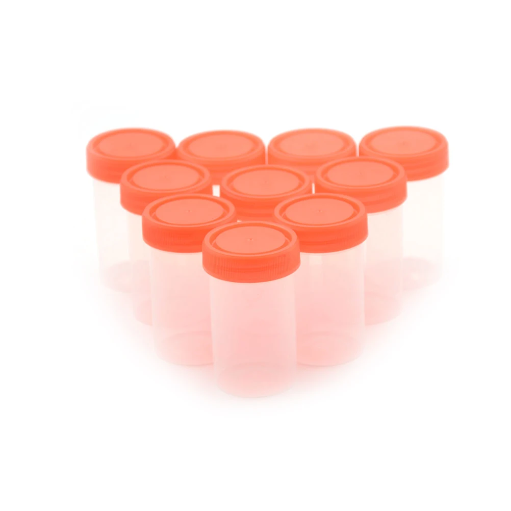 10pcs 60ml/40ml Urine Container Specimen Cup Sample Bottle Molded Graduation Ml And Oz PP EO Sterile Red Blue Cap Pack