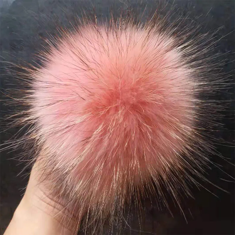 Помпоны из натурального меха енота, помпон из натурального меха «сделай сам», большой пушистый помпон для шапочки, шапки, вязаные шапочки 13-14 см - Цвет: Pink Raccoon