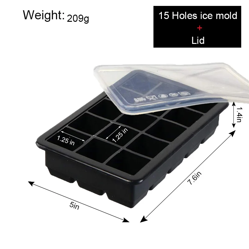 15 Square ice mold TEENRA 15 отверстий квадратная форма для льда, Силиконовый поднос для льда с крышкой, Пищевая силиконовая форма для изготовления мороженого аксессуары для кухонного бара - Цвет: 15 Square ice mold