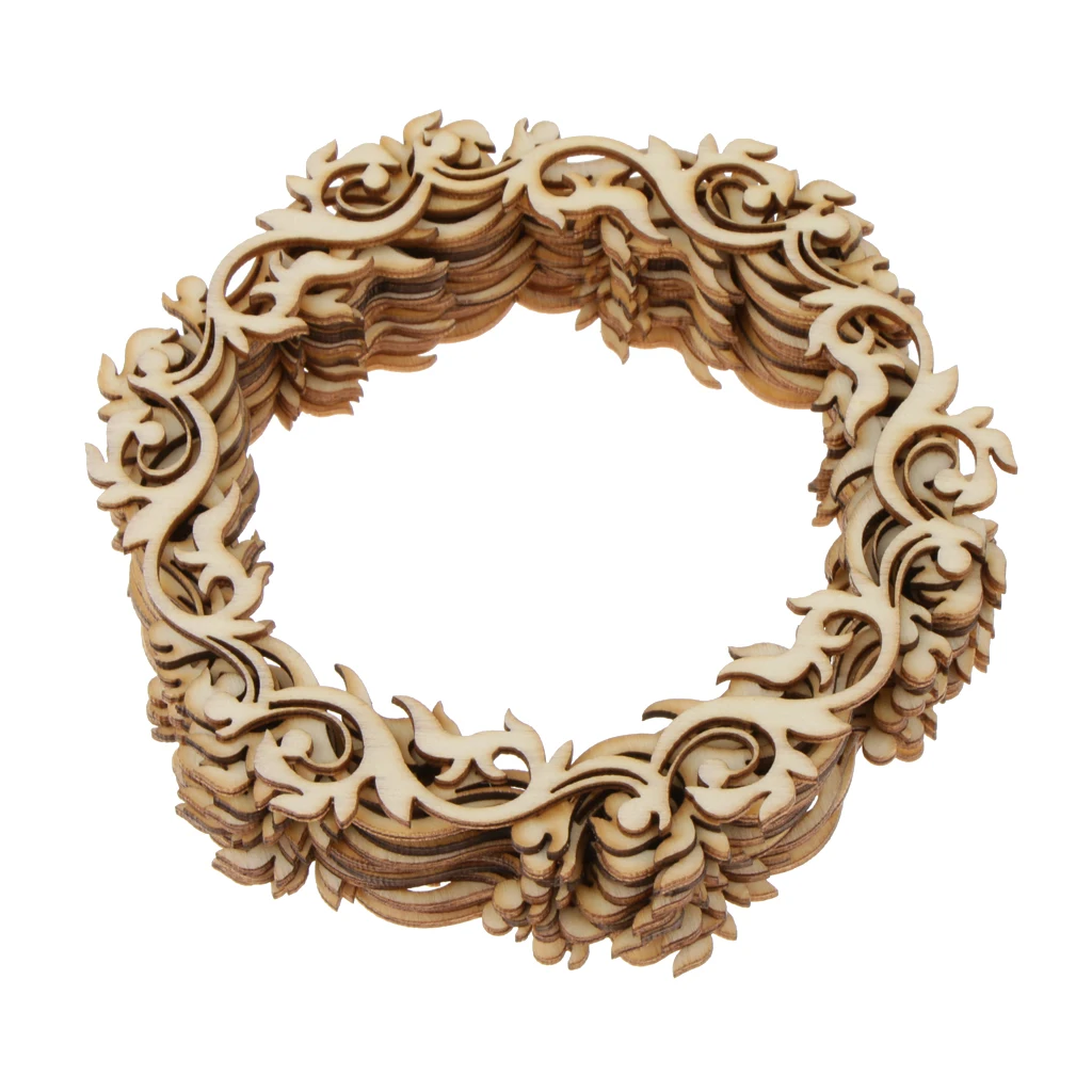 12pcs Unfinished Flower Wreath Wooden Cutout Chips Gift Tags Label DIY Craft